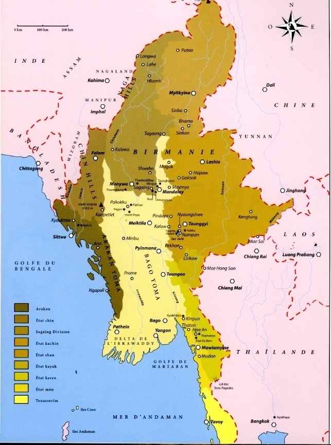 Carte de l'itinéraire de la traversée Mosaïque birmane