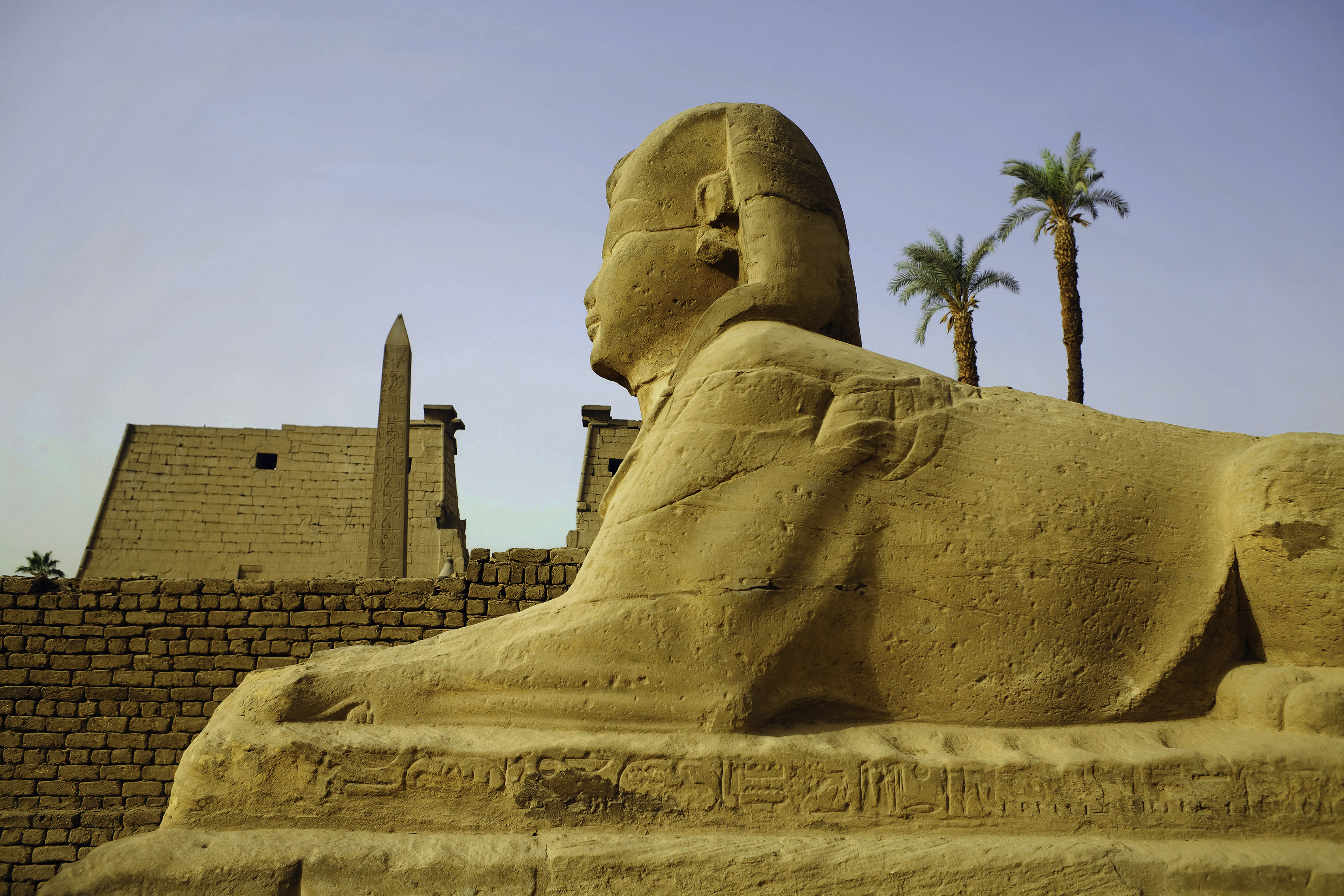 Louxor Sphinx avec le premier pylone et l'obélisque