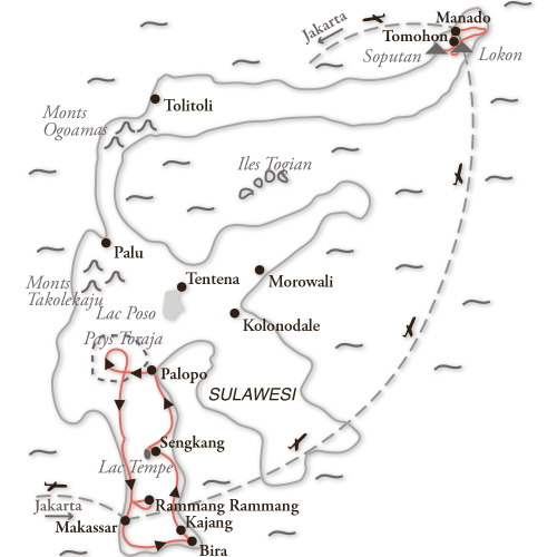 Carte Sentiers et peuples de Sulawesi