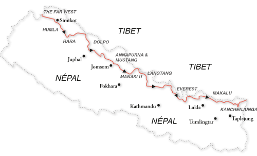 Carte de la grande traversée du népal