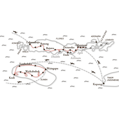 Carte Peuples et volcans des îles de Sumba et Flores