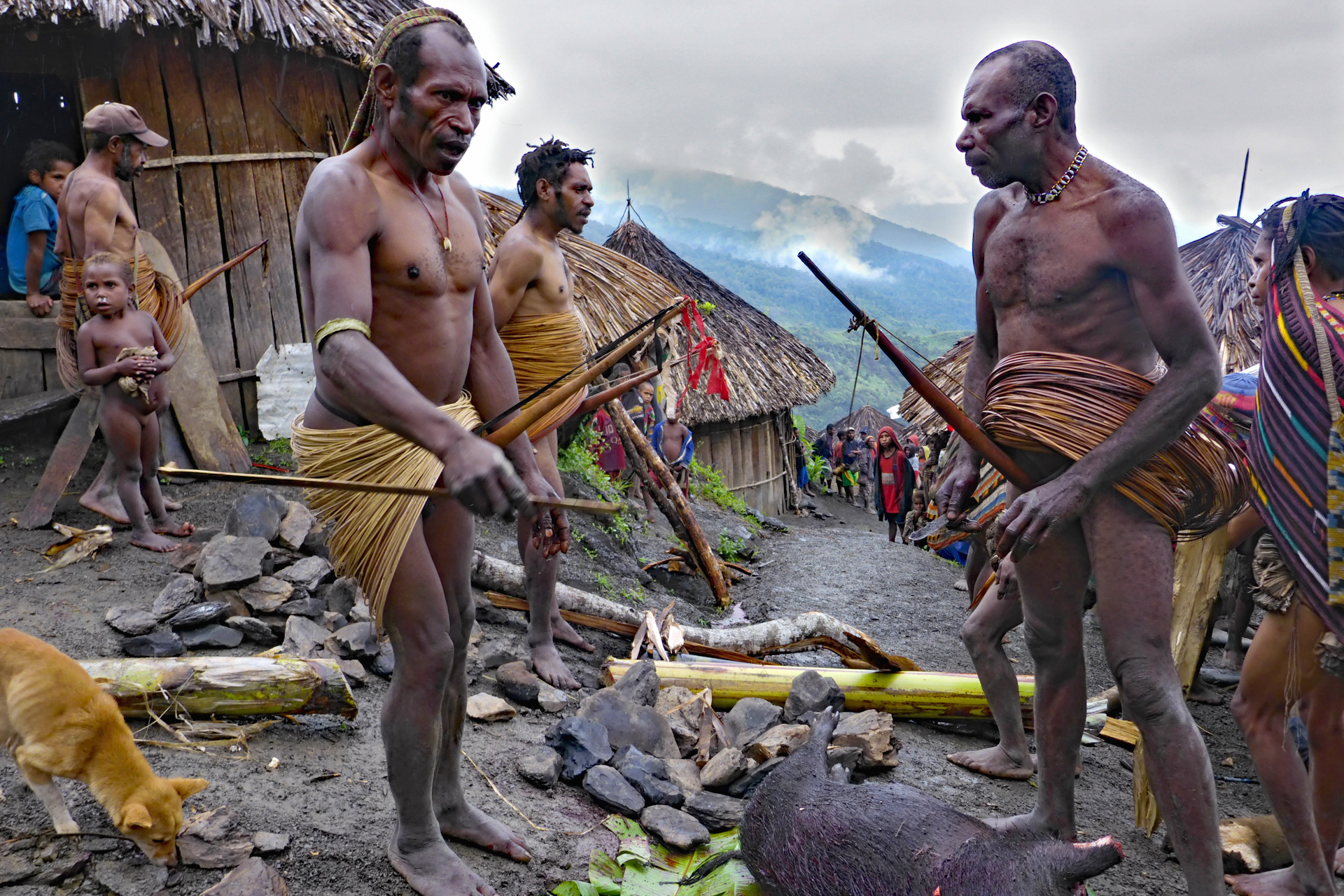 Préparation d'un repas de fête chez les papous yali