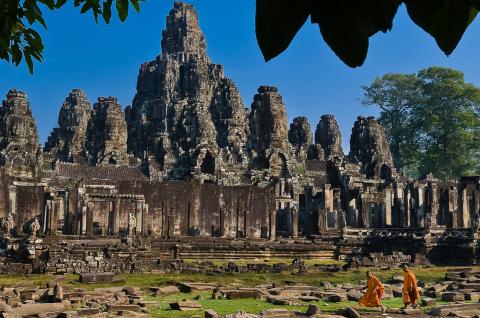 Randonnée vers le temple du Bayon dans le site d'Angkor