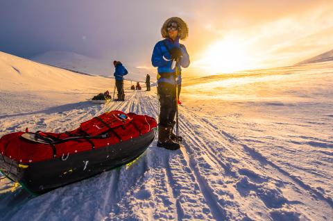 Voyage d'aventure et participant en ski pulka au Spitzberg