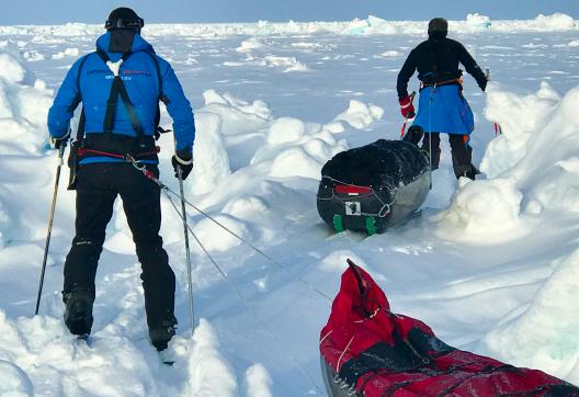Ski pulka sur la banquise vers le pôle Nord