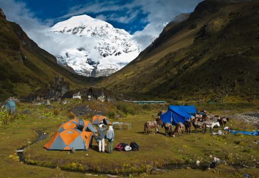 Trek du Jhomolari, camp de base du Jhomolhari à 4000 m, dans la région de Timphu au Bhoutan