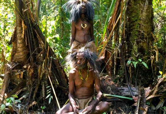 Randonnée vers des hommes papous burati dans la forêt du nord de la Papua