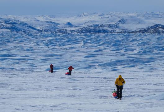 Expédition et progression sur la banquise sur la traversée du Groenland d'ouest en est
