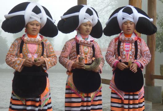 Randonnée vers une cérémonie d'accueil des Miao à longues cornes au village de Longga au Guizhou