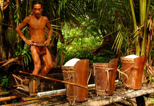 Randonnée vers le travail du sagou dans la vallée d'Attabai sur l'île de Siberut