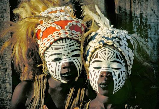 EBRD1T two girls with typical face painting at a Vodun feast, Cote d'Ivoire