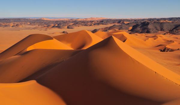 Cordon de dunes ocres de la Tadrart en Algérie