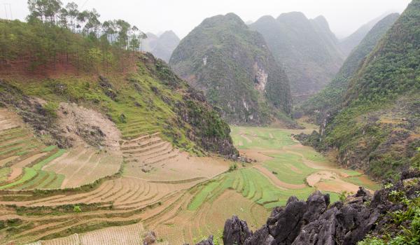 Trekking à travers de superbes paysages karstiques dans les montagnes situées tout au nord du Vietnam