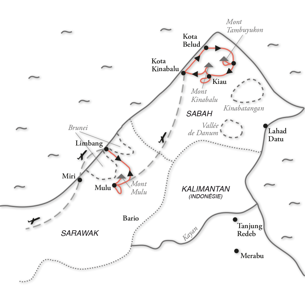 Itinéraire Ascension des plus hauts sommets du nord de Bornéo