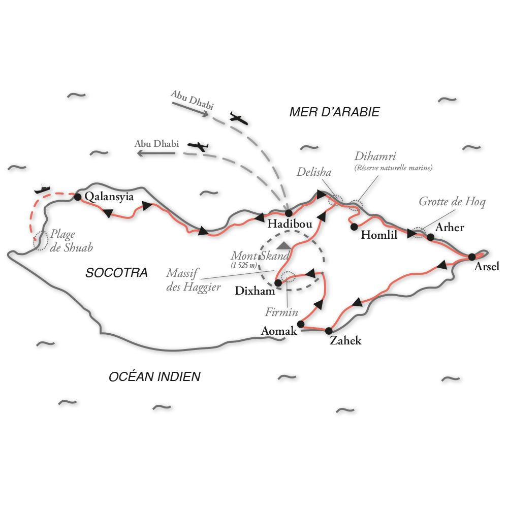 Itinéraire Les mers et les massifs  de Socotra