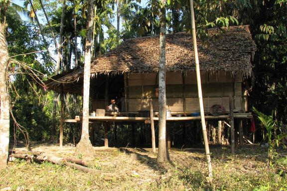 Maison habitée par des karen dans la forêt du parc national de Tung Yaï