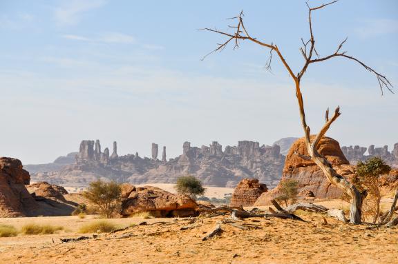 Trekking sur un plateau rocheux au Tchad