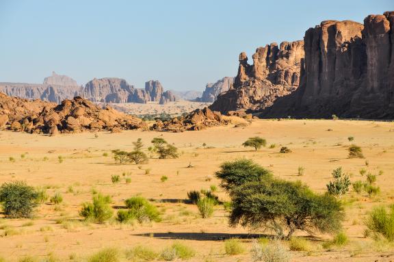 Trekking sur un plateau et hautes falaises dans l'Ennedi