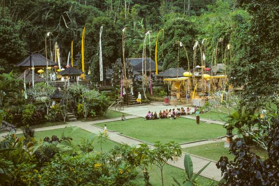 Trek vers un temple hindouiste dans la verdure sur l'île de Bali