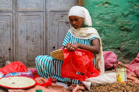 Observation du travail d'une jeune vanière du plateau de Hararghé