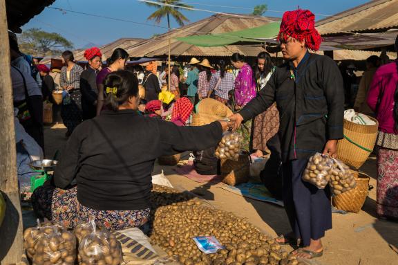 Trekking vers un marché hebdomadaire sur la rive du lac Inlé