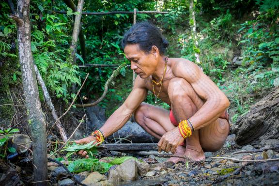 Trek avec un Sikkerei mentawaï en forêt sur l'île de Siberut