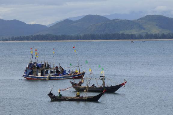 Voyage vers des bateaux de pêche dans la baie de Dawei