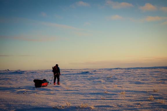 Randonnée en ski-pulka sur le plateau du Finnemark en Norvège