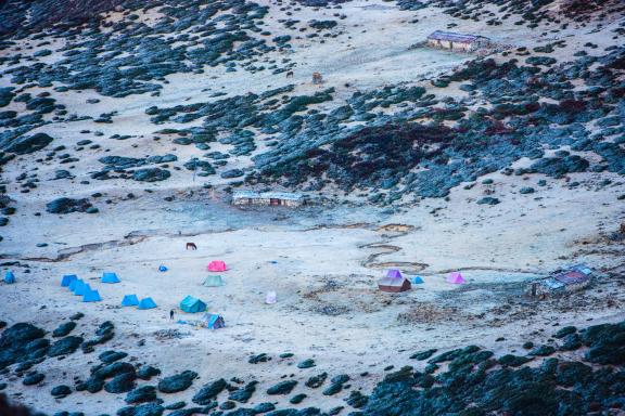 Camp de Dzongri pendant le trek du Gocha-la au Sikkim en Inde