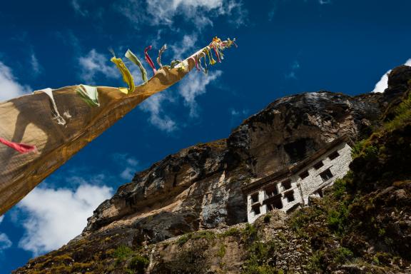 Gyo gompa près du village de Lingshi à 4000 m, pendant le trek du Jhomolari au Bhoutan