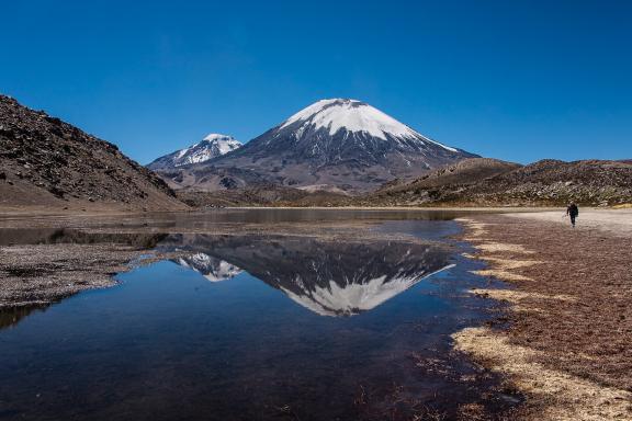 Le lac Chungara et le Parinacota (6 300 m) dans le désert d’Atacama au Chili