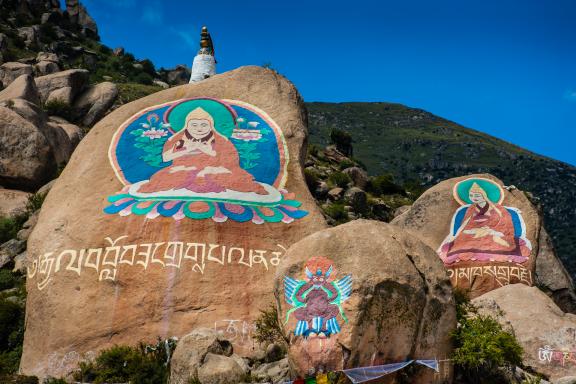 Peinture de Tsongkhapa au monastère de Drepung au Tibet en Chine