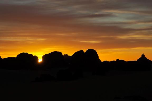 Coucher de soleil dans le désert vers Djanet