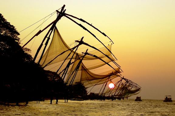 Voyage vers des filets de pêche chinois au sud du Kerala