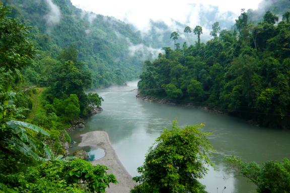 Randonnée vers le fleuve Brahmapoutre dans les montagnes d'Arunachal Pradesh