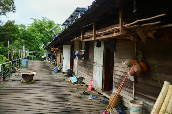 Randonnée vers une longue maison iban dans la région de Batang Ai