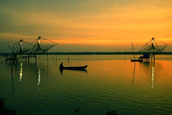 Voyage vers des filets de pêche chinois dans les Backwaters du sud Kerala