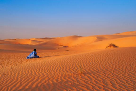 Trekking avec le guide face aux dunes