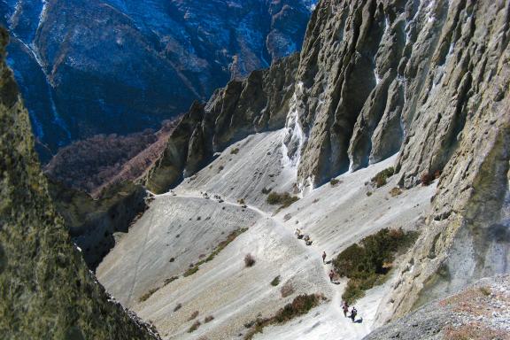 Trek ver le lac Tilicho dans la région des Annapurnas au Népal