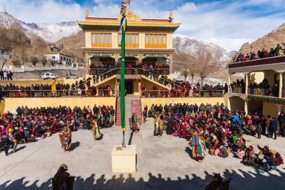 India, Kashmir, Ladakh, Leh, Likir monastery, religious mask dance performed by the monk's