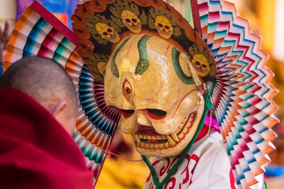 India, Kashmir, Ladakh, Leh, Likir monastery, religious mask dance performed by the monk's