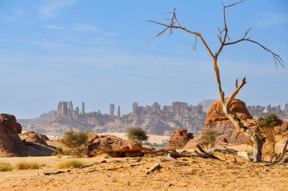 Trekking sur un plateau rocheux au Tchad