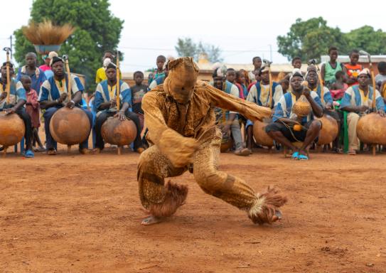 TA80F1 Boloye dance of the panther man in the Senufo community, Savanes district, Waraniene, Ivory Coast