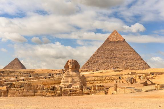 Sphinx and Giza Pyramids in Cairo, Egypt